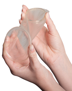 Hand holding a female condom