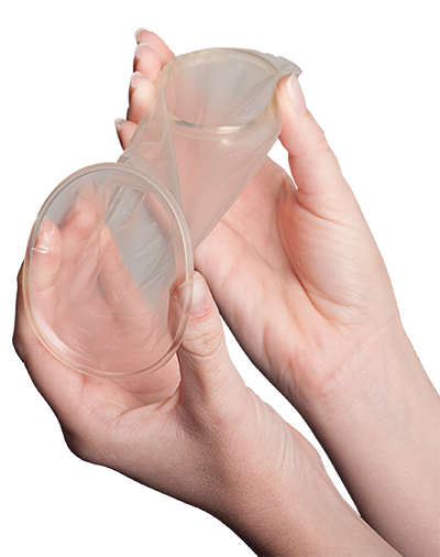 Hand holding a female condom